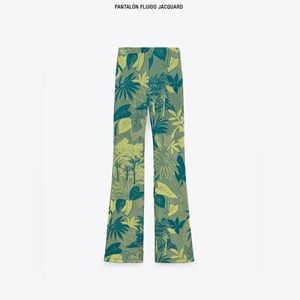 Zara green print jacquard pants NWT